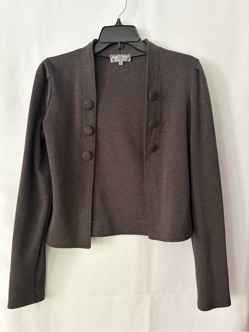 Vintage Grey Button-Front Collarless Knit Blazer